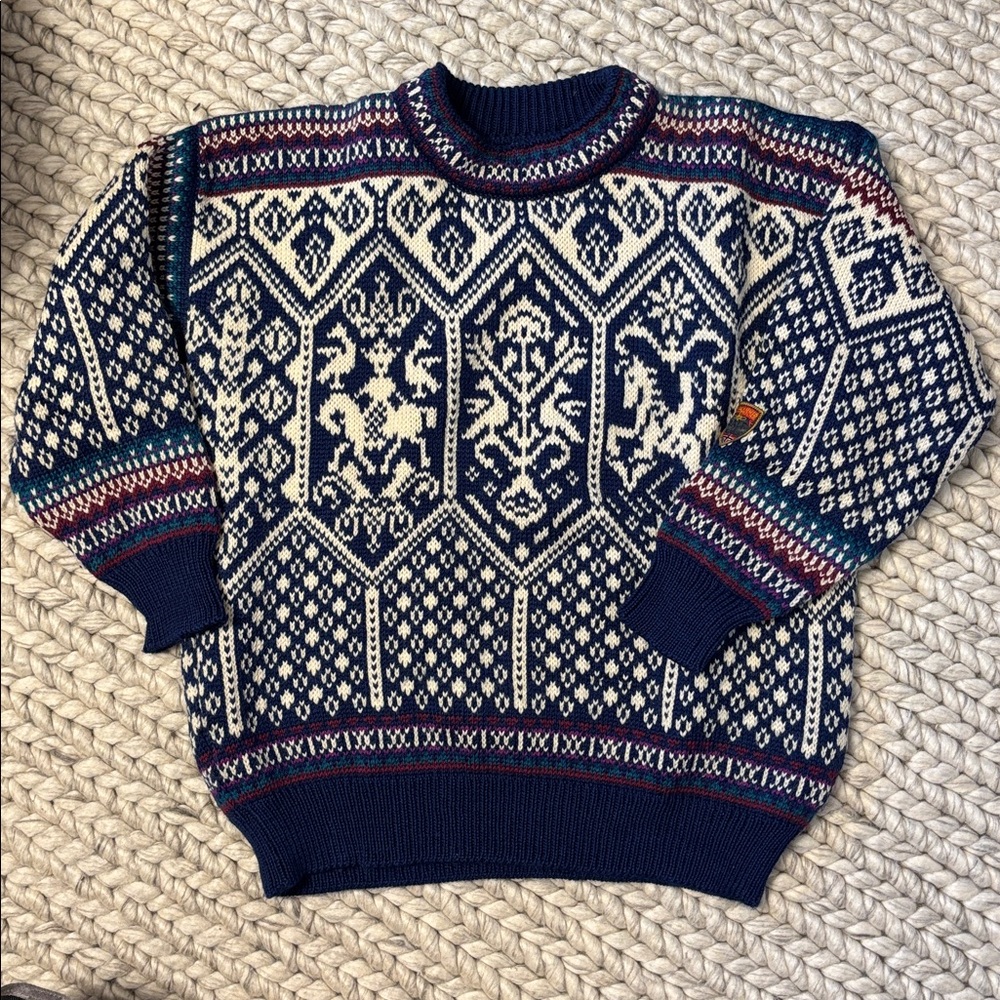 Vintage Dale of Norway Sweater Mens Small Wool Lillehammer 1994 Olympics Blue